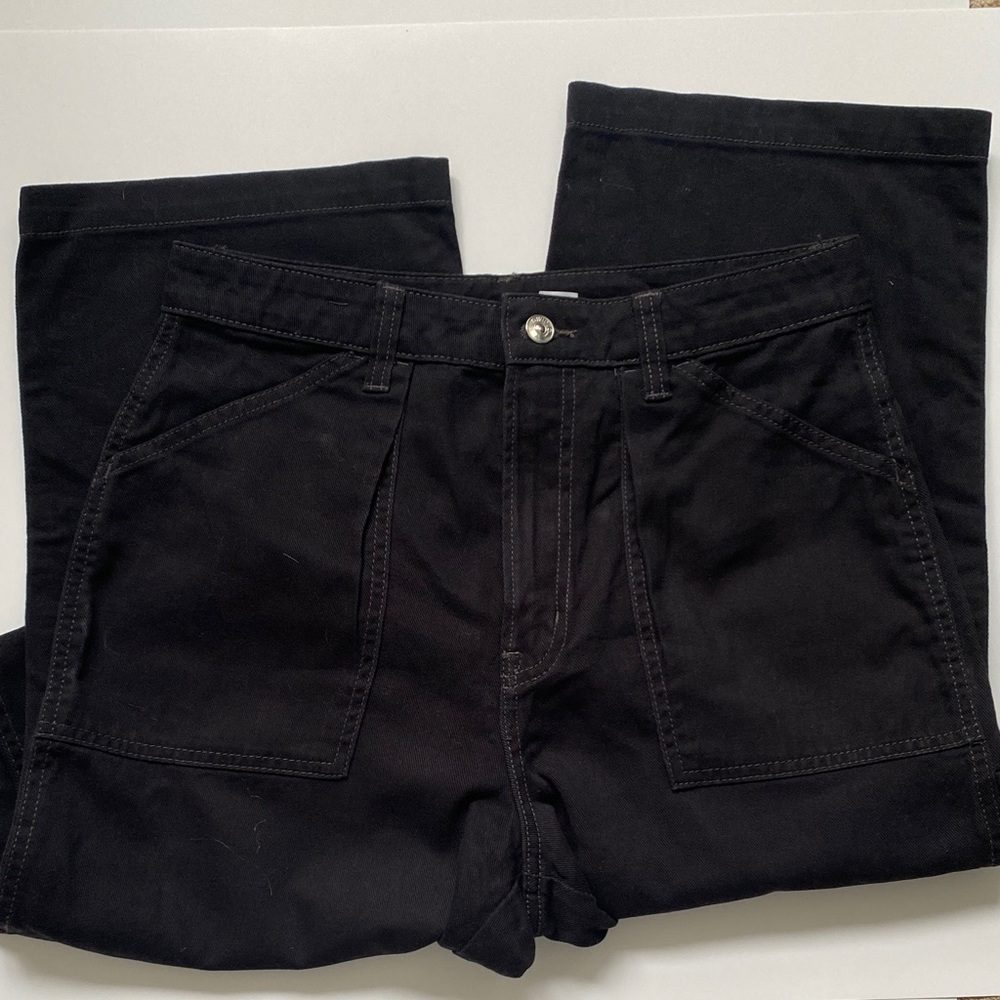 H&M Black Carpenter Cargo Wide Leg Jeans Size 8 100% Cotton Denim BRAND NEW